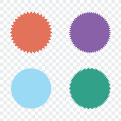 Set of vector starburst, sunburst badges. Different color. Simple flat style Vintage labels. Colored stickers. 66.11.