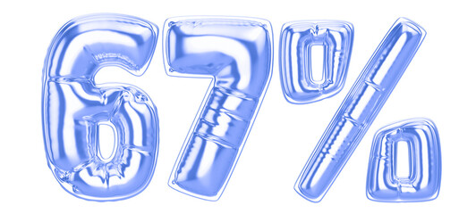 67 Percent Blue  Balloon 3D Number