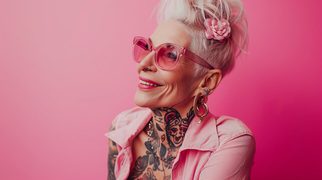 adult woman with tattoos in pink t shirt, ai
