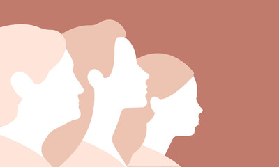 Life cycle of a woman from childhood to old age. Profile portraits of young girl, adult woman and old woman. Changes and growth throughout each stage of life.