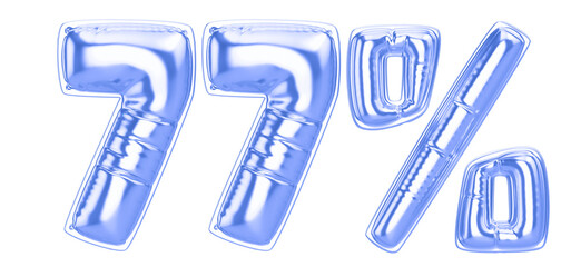 77 Percent Blue  Balloon 3D Number
