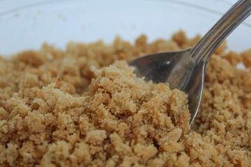 Crumbs which often served along with traditional Javanese fried chicken or fried duck, called kremesan. Isolated on white background