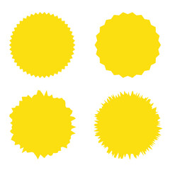 Set of vector starburst, sunburst badges. Different color. Simple flat style Vintage labels. Colored stickers. 66.11.