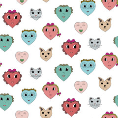 Fototapeta premium Seamless pattern with cute valentine's day emojis, background with heart emoji family.