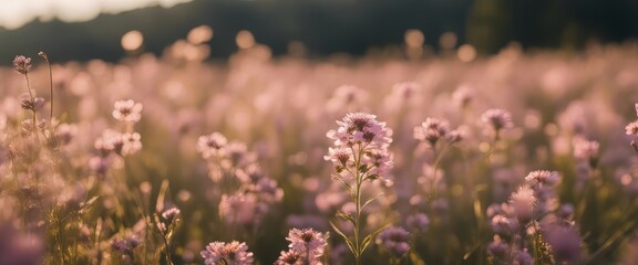 Obraz premium Soft Pink Wildflowers Basking in Golden Light