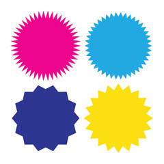 Set of vector starburst, sunburst badges. Different color. Simple flat style Vintage labels. Colored stickers. 66.11.