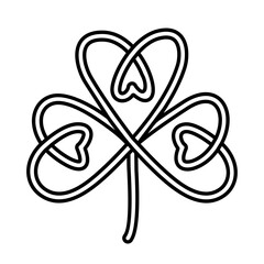 Interlaced Stylized Celtic Symbol of Luck.  Celtic style clover leaf. Irish clover line art vector illustration. Good luck symbol. 
Stylized сlover with three leaves and heart shapes.