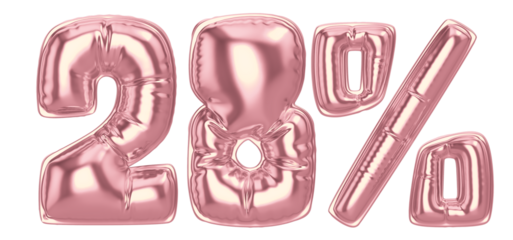 28 Percent Gold Balloon 3D Number