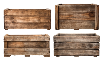 Set of old weathered wooden crate boxes, cut out