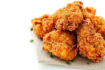 Culinary delight Fried crispy chicken presented on a clean white background