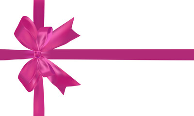 Beautiful pink bow with horizontal ribbon with shadow on transparent background