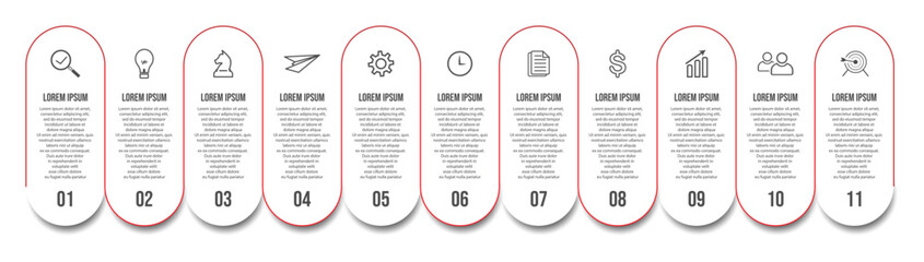 Vector Infographic simple design with 11 options or steps. thin line, Can be used for presentation banners, workflow layouts, flow charts, infographics, your business presentations