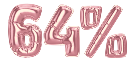 64 Percent Gold Balloon 3D Number