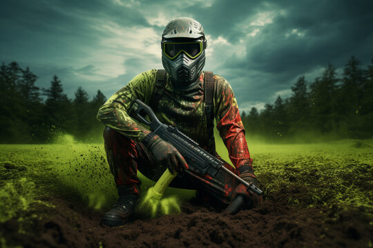 Paintball player on the field
