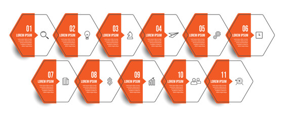 Vector Infographic simple design with 11 options or steps. color full thin line, Can be used for presentation banners, workflow layouts, flow charts, infographics, your business presentations