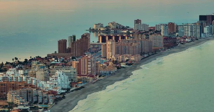 Aerial view of La Manga del Mar Menor beach in Murcia Spain Mediterranean Sea