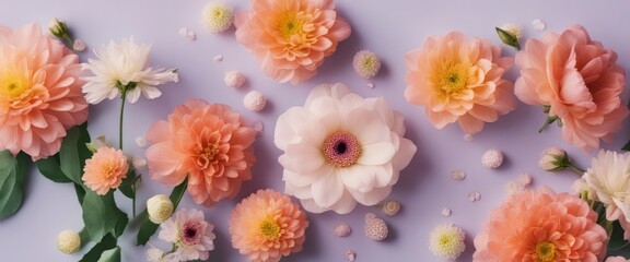 Spring floral composition made of fresh colorful flowers on light pastel background