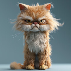 Fototapeta premium Angry and clumsy Persian cat in 3D cartoon style. Dark background. 