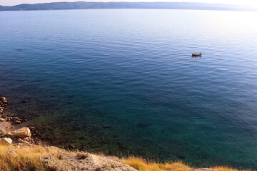 Beautiful view of Biokovo mountain and Adriatic Sea in Brela, Croatia.