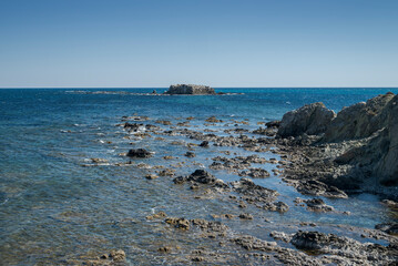 Rocky coastline in the Tabarca Island, municipality of Alicante, Spain