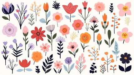 Fototapeta na wymiar collection of vector watercolor spring wild flowers