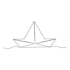 Paper boat continuous one line art drawing of outline vector art illustration  
