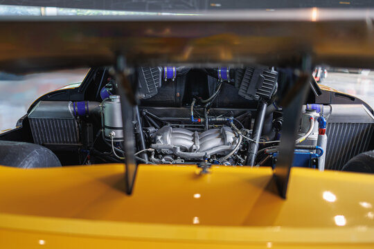 Close-up view of a Grand Touring Competition Car Engine