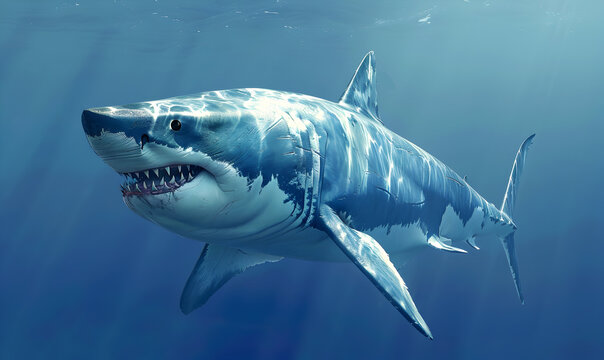 The great white shark. Realistic illustration of a predatory fish. Edited AI illustration.	
