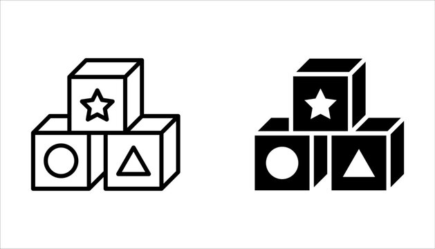 Building blocks line icon set. Outline symbol of toys and construction. Editable stroke flat on white background