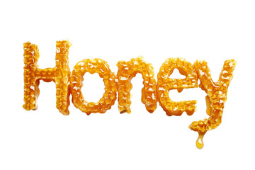 The word Honey made of honey and  isolated on a transparent background 