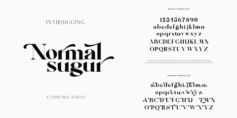 Lettering Minimalist Fashion. Elegant alphabet letters serif font and number. Typography fonts regular uppercase, lowercase. - obrazy, fototapety, plakaty