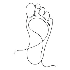 Continuous one line art drawing of bare foot in simple style and outline vector art illustration
