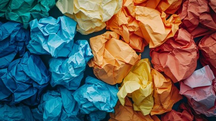 chaotic crumpled vibrant colored papers