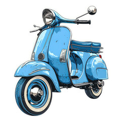 Blue vespa scooter line art illustration - obrazy, fototapety, plakaty