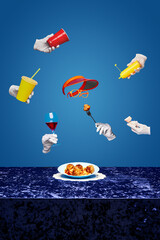 Surreal fine dining. Imaginative take on haute cuisine, presenting food with surreal twist of...