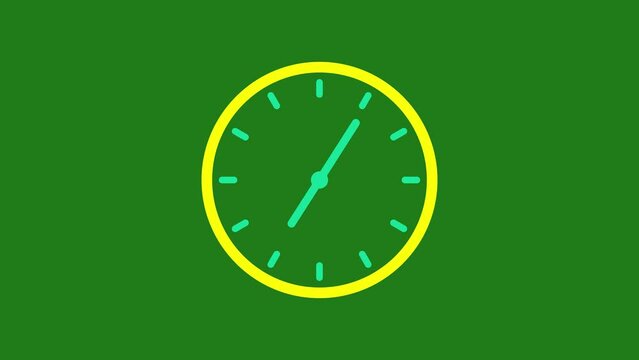 Yellow and green color counting down circle clock animation on green background with alpha channel. abstract analog clock animation background. Abstract wall Clock animation. 12 hours clock footage