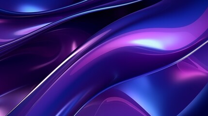Purple shiny chrome waves abstract background. Bright smooth waves on a dark background. Decorative horizontal banner. Digital raster bitmap illustration. AI artwork.