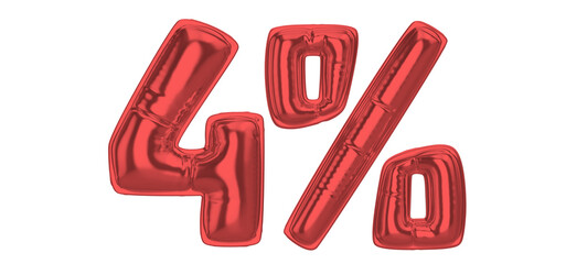 4 Percent Red  Balloon 3D Number