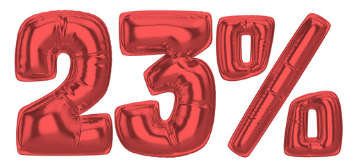 23 Percent Red  Balloon 3D Number