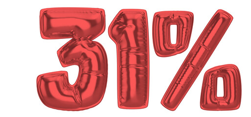 31 Percent Red  Balloon 3D Number