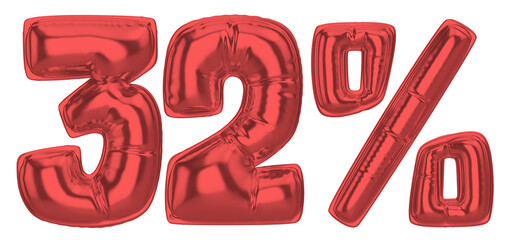 32 Percent Red  Balloon 3D Number