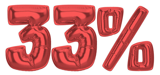 33 Percent Red  Balloon 3D Number
