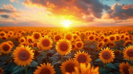 Obraz premium Beautiful Sunflower Field sunrise