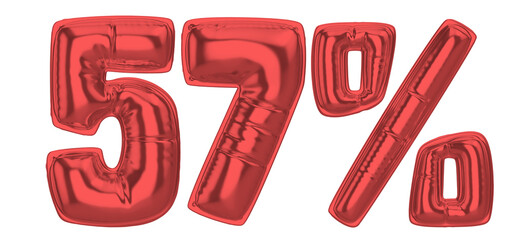 57 Percent Red  Balloon 3D Number