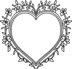 Floral line art heart frame. Valentine's Day Heart Frame. - 712513732