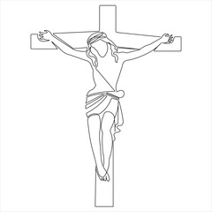 Continuous one line drawing praying of good friday crucifixion outline art vector illustration
