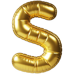 Gold helium balloon in form of capital letter S. 3D realistic decoration, design element related for all celebration events and party, holiday greetings for birthday, anniversary, wedding and other