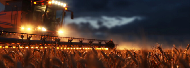 Combine Harvester in Action on a Wheat Field during Grain Harvest