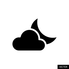 Cloud and half moon, crescent moon, climate, weather vector icon in glyph style design for website, app, UI, isolated on white background. Vector illustration.