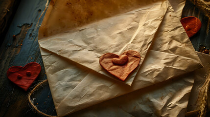 Love letter envelope with paper craft hearts. Valentine's day banner concept